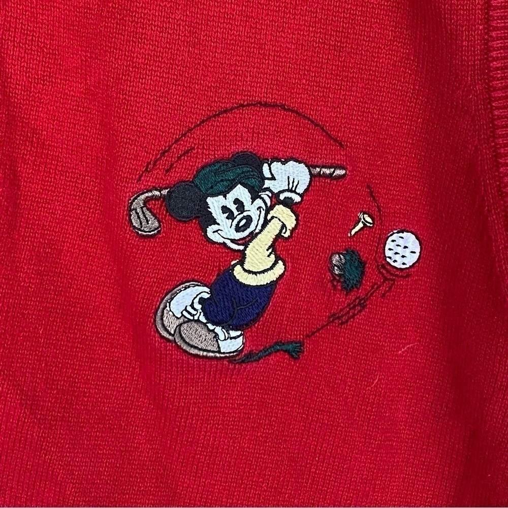 Vtg THE DISNEY STORE Mens Vest Sweater Red Embroidered Mickey Mouse Golf LARGE L - Picture 2 of 7